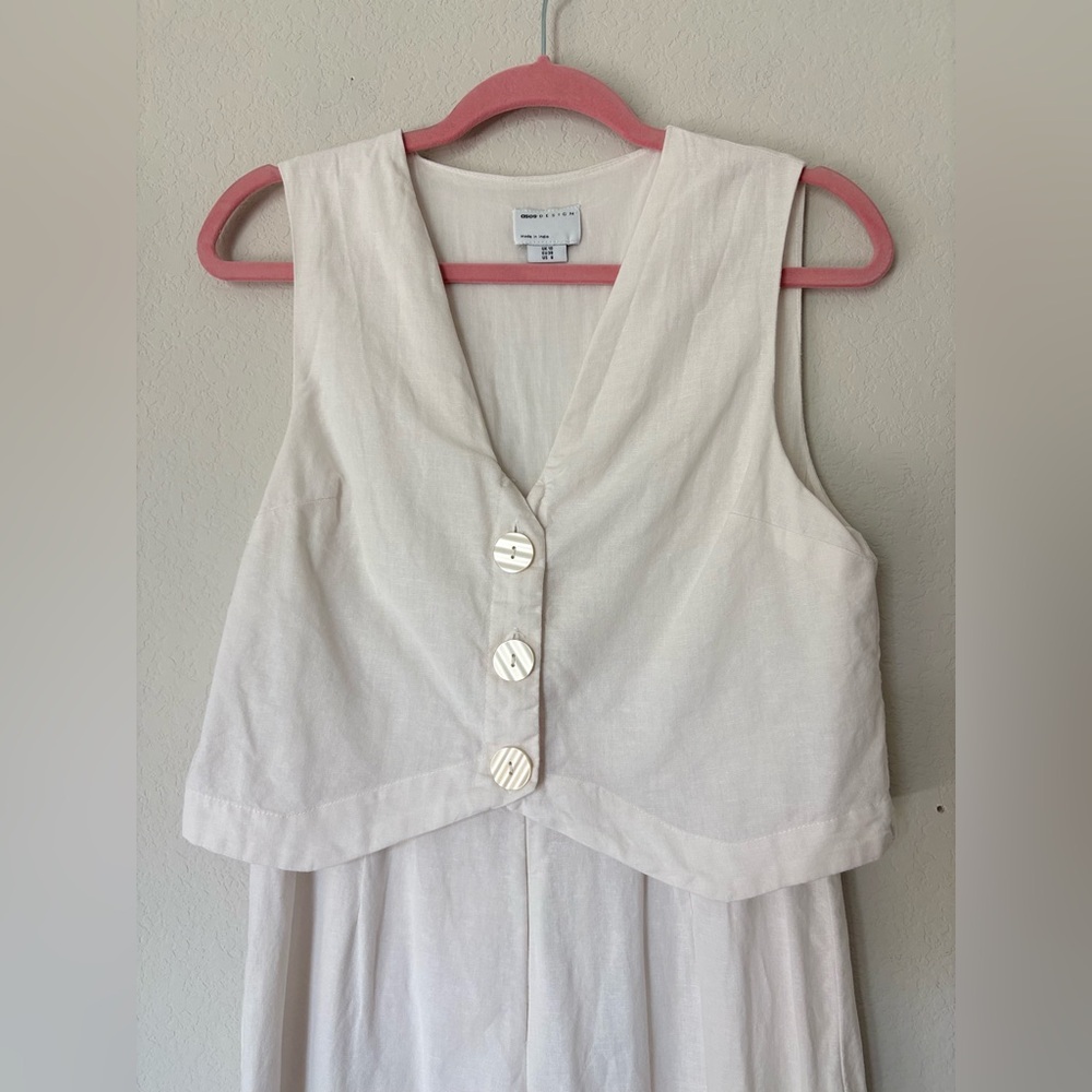 ASOS Cream Linen Like Vest Jumpsuit Wide Leg Button Front Minimalist Size 6 - Picture 2 of 10